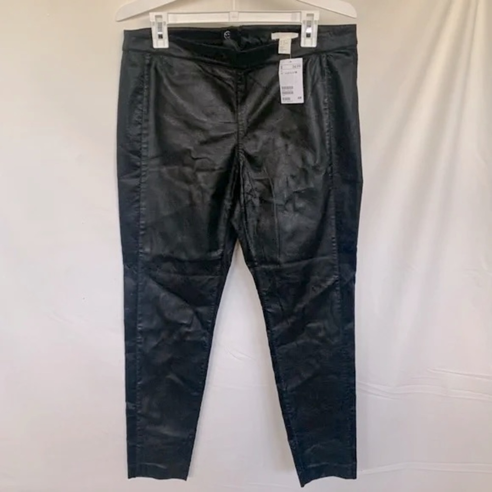 H&M Black Coated Faux Leather High Waisted Zip Up Leggings Skinny Jeans